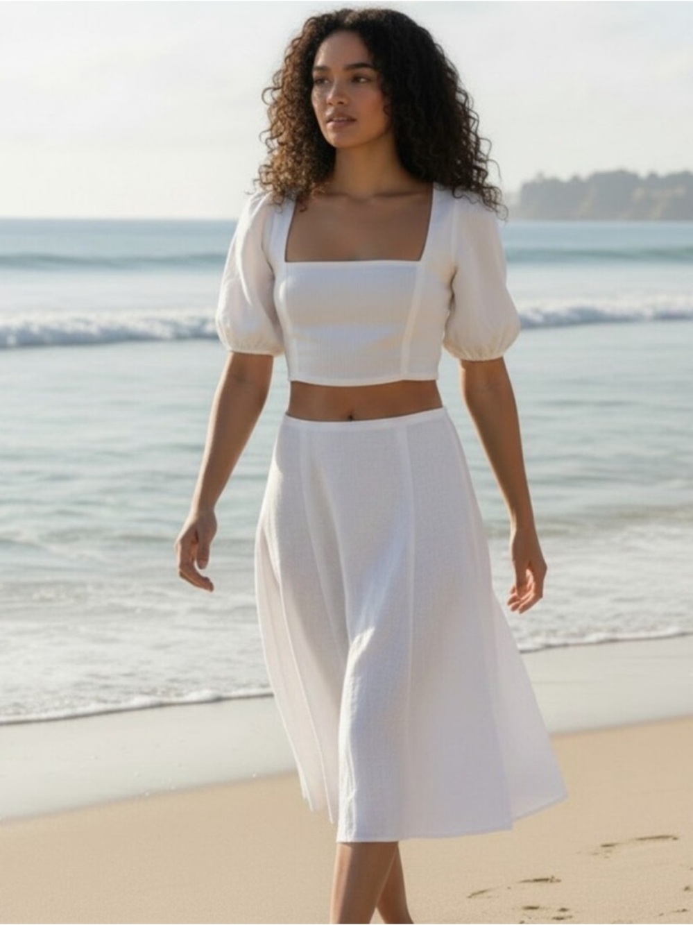 REFORMATION Yucca Linen Square Neck Crop Top Sz 6 White